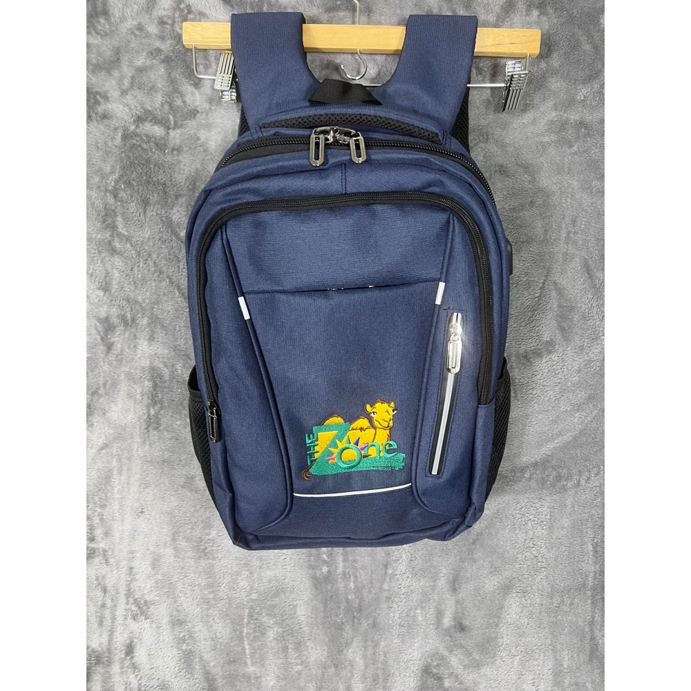 The Zone Camel Embroidered Blue Backpack USB Charging Port Travel Bag